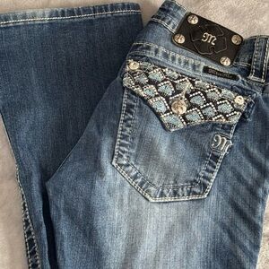 Miss Me Boho Jeans Signature Boot Cut Embellished with Sequins Low Cut 28